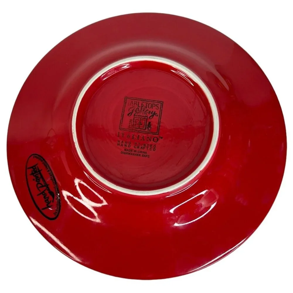 3 Tabletops Gallery Italiano Red Salad Luncheon Plates‎ Round Hand Painted 8.75